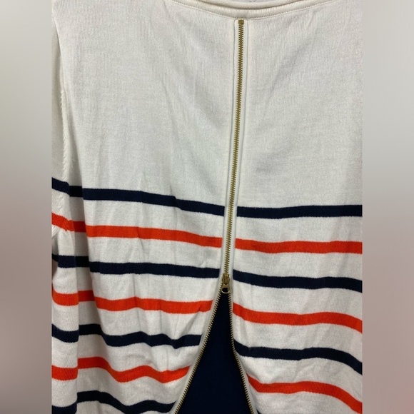 Crown & Ivy Sweater Womens White Blue Orange Striped Long Sleeve (READ) - Picture 7 of 8